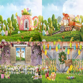 Tavaszi húsvéti témájú hátterek virág nyúl tojások füves vidék Baby Shower születésnapi parti torta dekoráció fotózás háttér