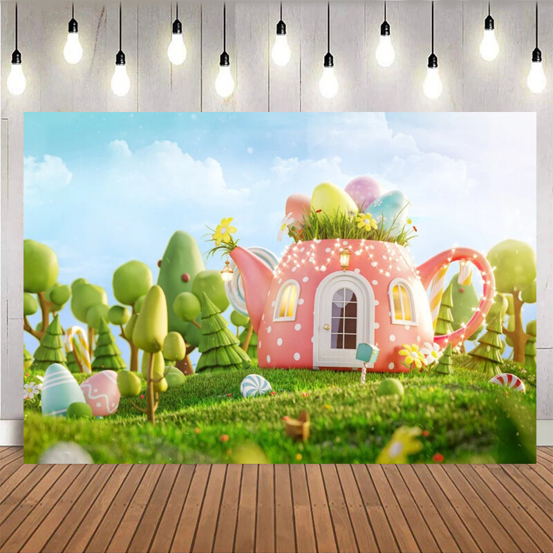 Tavaszi húsvéti témájú hátterek virág nyúl tojások füves vidék Baby Shower születésnapi parti torta dekoráció fotózás háttér