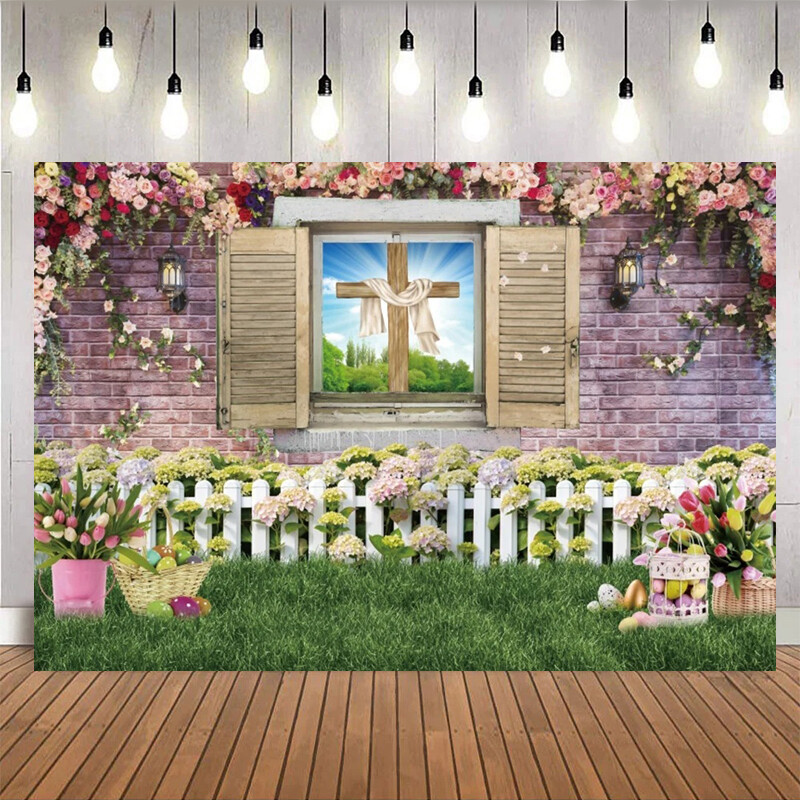 Tavaszi húsvéti témájú hátterek virág nyúl tojások füves vidék Baby Shower születésnapi parti torta dekoráció fotózás háttér