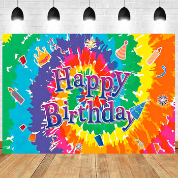 Θέμα Tie Dye Retro Party Happy Birthday Baby Shower Photography Vinyl background Παιδικό ντεκόρ προμήθειες