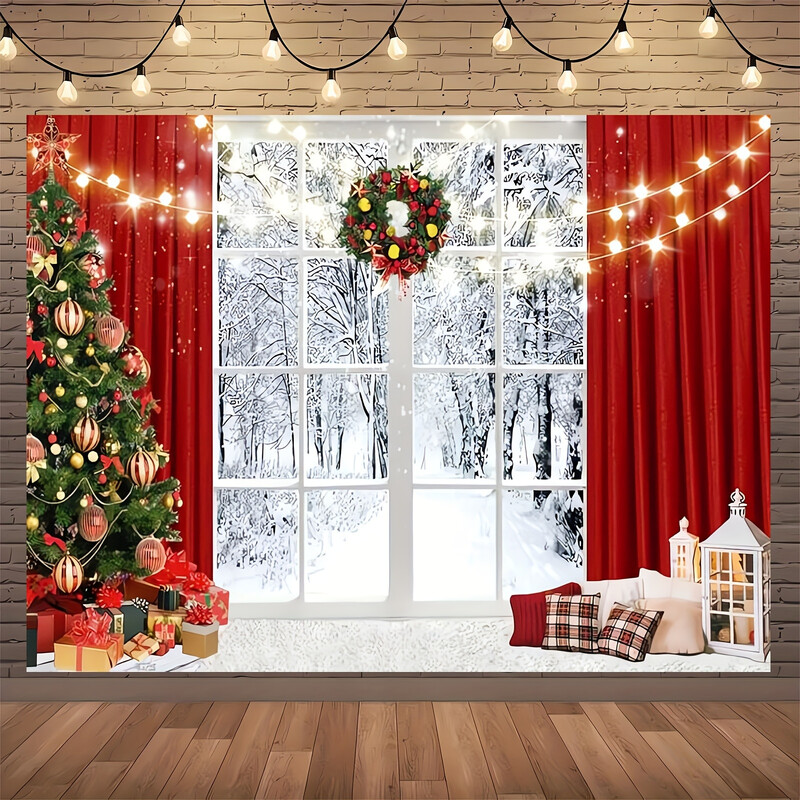 1db, fotózás Téli hó jelenet Karácsonyi party dekoráció háttér Karácsonyi ünnepi party banner háttér