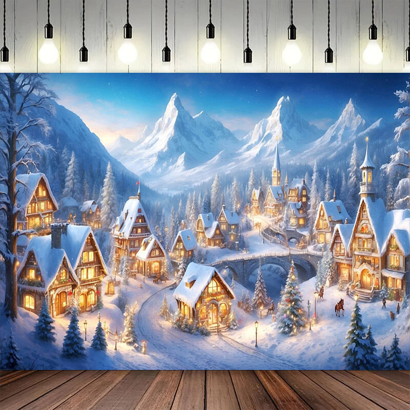 Ziemassvētku vecītis Priecīgus Ziemassvētku vecītis Sniegavīrs ziemas viesistabas koks dāvanu kastītes ballītes noformējums āra fotografēšanas fons