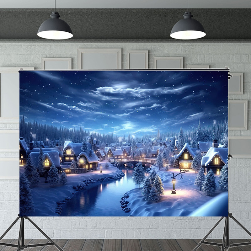 Ziemassvētku vecītis Priecīgus Ziemassvētku vecītis Sniegavīrs ziemas viesistabas koks dāvanu kastītes ballītes noformējums āra fotografēšanas fons