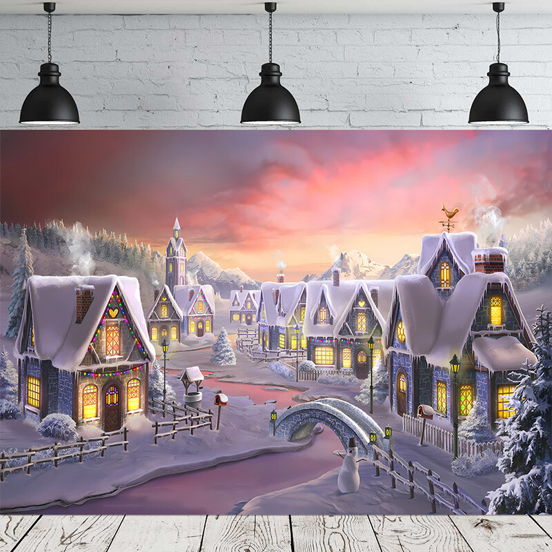 Ziemassvētku vecītis Priecīgus Ziemassvētku vecītis Sniegavīrs ziemas viesistabas koks dāvanu kastītes ballītes noformējums āra fotografēšanas fons