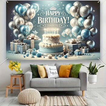 Χρόνια πολλά Banner Background Shiny Balloons 18th Birthday Decoration Background 30th Party Photography background poster