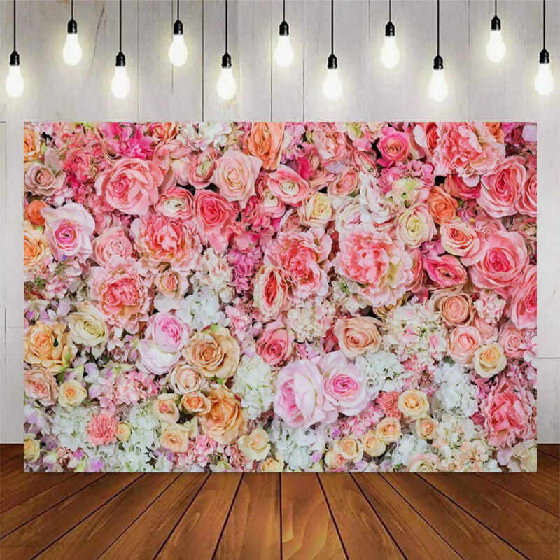 Rózsaszín rózsa fal téma háttér romantikus esküvői menyasszonyi parti babazuhany fotózás Vinyl háttér dekor kellékek