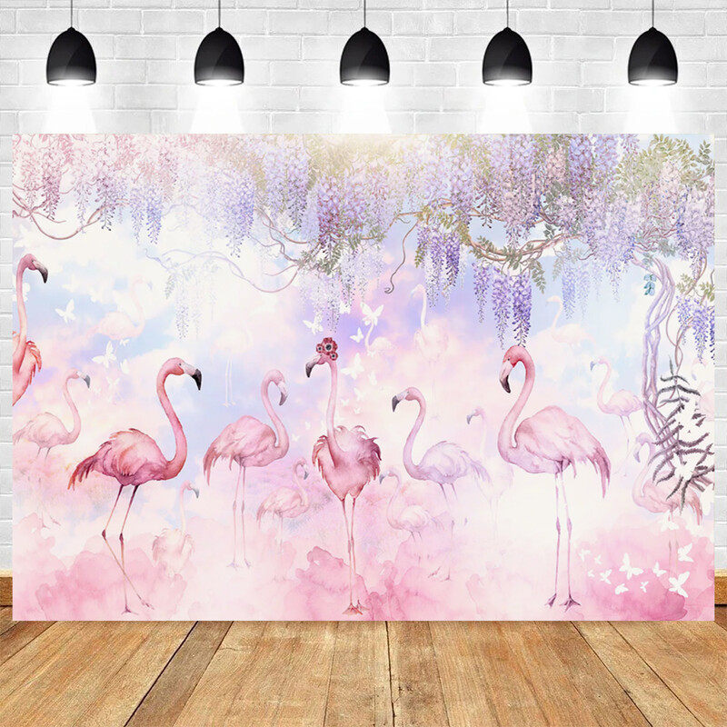 Flamingók egy tündérerdőben témájú születésnapi parti fotózás Vinyl háttér gyerekfotó kellékek gyerekszoba dekorációs kellékek