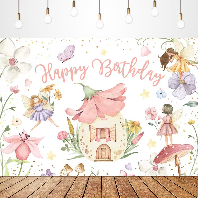 Lányok Virágok Tündérgomba Születésnapi Hátterek 1. Születésnapi Party dekoráció Colorfu Elf Pillangó fotózás Háttér kellékek