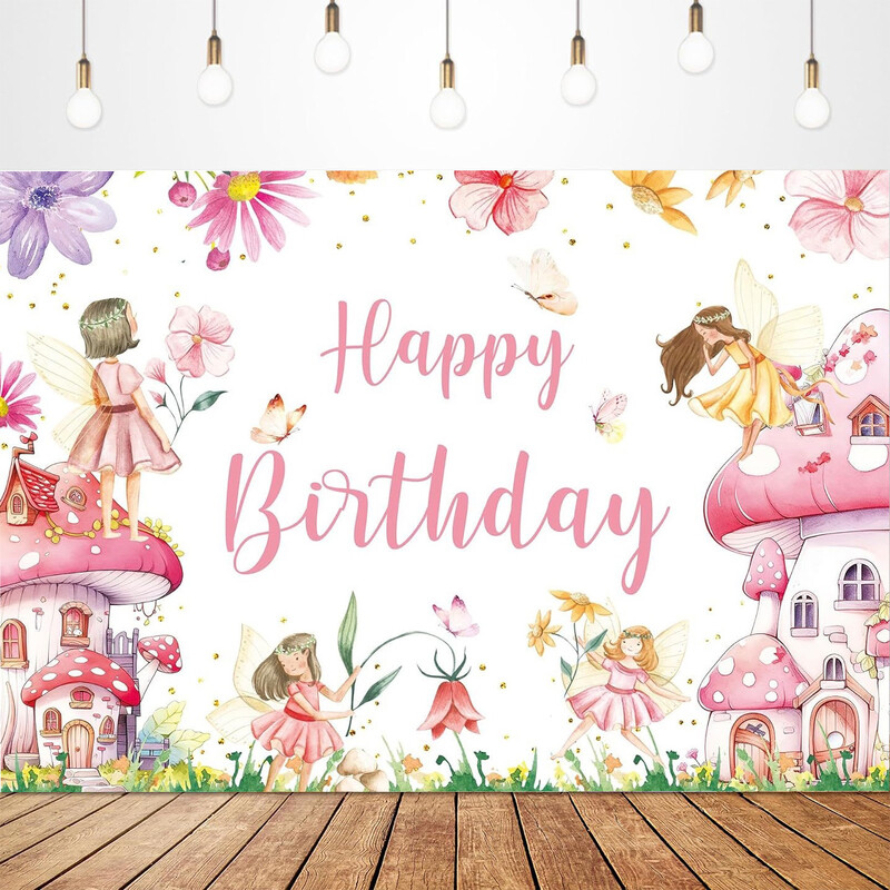Lányok Virágok Tündérgomba Születésnapi Hátterek 1. Születésnapi Party dekoráció Colorfu Elf Pillangó fotózás Háttér kellékek