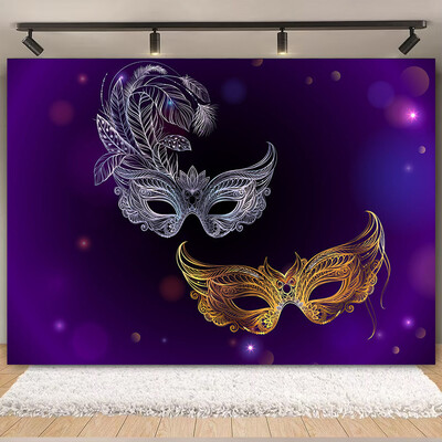Θέμα Mardi Gras Φαντασία με ανοιχτόχρωμο μπόκε κορδέλες μάσκας Βραζιλίας Αποκριάτικο πάρτι Μωβ Χορευτικό Πορτρέτο Φωτογραφικό Φόντο Διακόσμηση