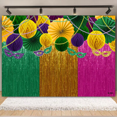 Θέμα Mardi Gras Φαντασία με ανοιχτόχρωμο μπόκε κορδέλες μάσκας Βραζιλίας Αποκριάτικο πάρτι Μωβ Χορευτικό Πορτρέτο Φωτογραφικό Φόντο Διακόσμηση