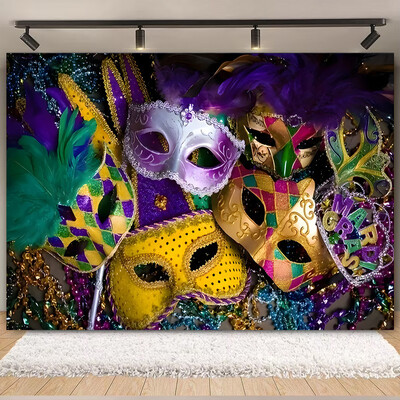 Θέμα Mardi Gras Φαντασία με ανοιχτόχρωμο μπόκε κορδέλες μάσκας Βραζιλίας Αποκριάτικο πάρτι Μωβ Χορευτικό Πορτρέτο Φωτογραφικό Φόντο Διακόσμηση