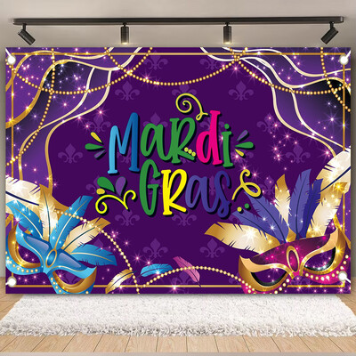 Θέμα Mardi Gras Φαντασία με ανοιχτόχρωμο μπόκε κορδέλες μάσκας Βραζιλίας Αποκριάτικο πάρτι Μωβ Χορευτικό Πορτρέτο Φωτογραφικό Φόντο Διακόσμηση