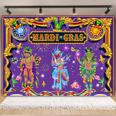 Θέμα Mardi Gras Φαντασία με ανοιχτόχρωμο μπόκε κορδέλες μάσκας Βραζιλίας Αποκριάτικο πάρτι Μωβ Χορευτικό Πορτρέτο Φωτογραφικό Φόντο Διακόσμηση