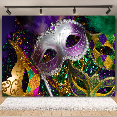 Θέμα Mardi Gras Φαντασία με ανοιχτόχρωμο μπόκε κορδέλες μάσκας Βραζιλίας Αποκριάτικο πάρτι Μωβ Χορευτικό Πορτρέτο Φωτογραφικό Φόντο Διακόσμηση