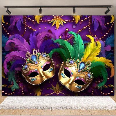 Θέμα Mardi Gras Φαντασία με ανοιχτόχρωμο μπόκε κορδέλες μάσκας Βραζιλίας Αποκριάτικο πάρτι Μωβ Χορευτικό Πορτρέτο Φωτογραφικό Φόντο Διακόσμηση