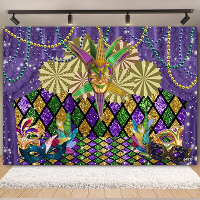 Θέμα Mardi Gras Φαντασία με ανοιχτόχρωμο μπόκε κορδέλες μάσκας Βραζιλίας Αποκριάτικο πάρτι Μωβ Χορευτικό Πορτρέτο Φωτογραφικό Φόντο Διακόσμηση