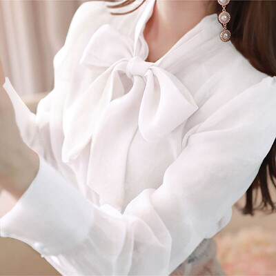 Korejiešu dāmu modes eleganti sieviešu apģērbi vienkrāsaini pavasara rudens saldie topi Brīvi šņorējami puloveri Temperamenta blūzes