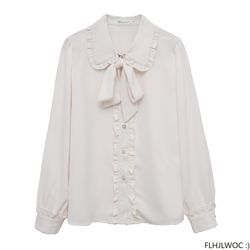 Női felsők Blúzok Hot Sales 2024 Aranyos, édes lányok Preppy stílusú tömör fűzős csokornyakkendő, hivatalos irodai női alapingek