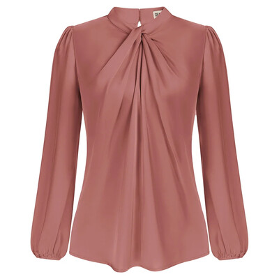 GK női csomózott nyakú felsők kényelmes, hosszú ujjú, kulcslyukú hátsó blúz Luxus vékony szabású vékony pulóver szolid divat irodai női ruhák