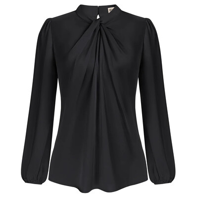 GK női csomózott nyakú felsők kényelmes, hosszú ujjú, kulcslyukú hátsó blúz Luxus vékony szabású vékony pulóver szolid divat irodai női ruhák