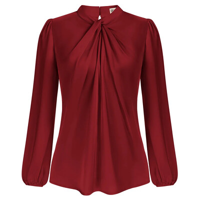 GK női csomózott nyakú felsők kényelmes, hosszú ujjú, kulcslyukú hátsó blúz Luxus vékony szabású vékony pulóver szolid divat irodai női ruhák