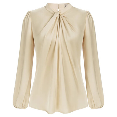 GK női csomózott nyakú felsők kényelmes, hosszú ujjú, kulcslyukú hátsó blúz Luxus vékony szabású vékony pulóver szolid divat irodai női ruhák