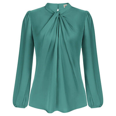 GK női csomózott nyakú felsők kényelmes, hosszú ujjú, kulcslyukú hátsó blúz Luxus vékony szabású vékony pulóver szolid divat irodai női ruhák