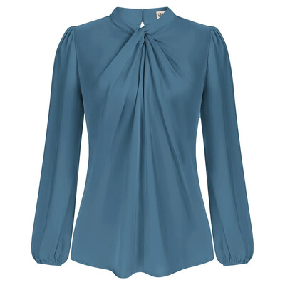 GK női csomózott nyakú felsők kényelmes, hosszú ujjú, kulcslyukú hátsó blúz Luxus vékony szabású vékony pulóver szolid divat irodai női ruhák