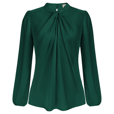 GK női csomózott nyakú felsők kényelmes, hosszú ujjú, kulcslyukú hátsó blúz Luxus vékony szabású vékony pulóver szolid divat irodai női ruhák