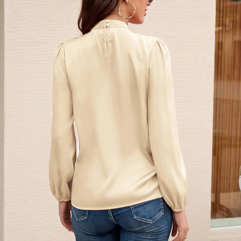 GK női csomózott nyakú felsők kényelmes, hosszú ujjú, kulcslyukú hátsó blúz Luxus vékony szabású vékony pulóver szolid divat irodai női ruhák