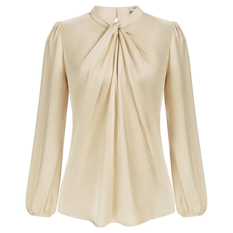 GK női csomózott nyakú felsők kényelmes, hosszú ujjú, kulcslyukú hátsó blúz Luxus vékony szabású vékony pulóver szolid divat irodai női ruhák