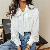 Női hosszú ujjú sifonblúz masnis inggel, bő felsők, irodai női elegáns ruhák, divat, tavasz, ősz 10691