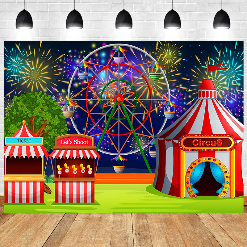 Cirkusz témájú fotózás Háttér Baby Shower Születésnapi Party Balloon Karnevál Gyermek Portré Fotó Vinyl Háttér Dekoráció