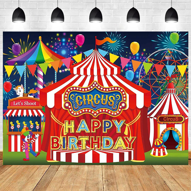Cirkusz témájú fotózás Háttér Baby Shower Születésnapi Party Balloon Karnevál Gyermek Portré Fotó Vinyl Háttér Dekoráció