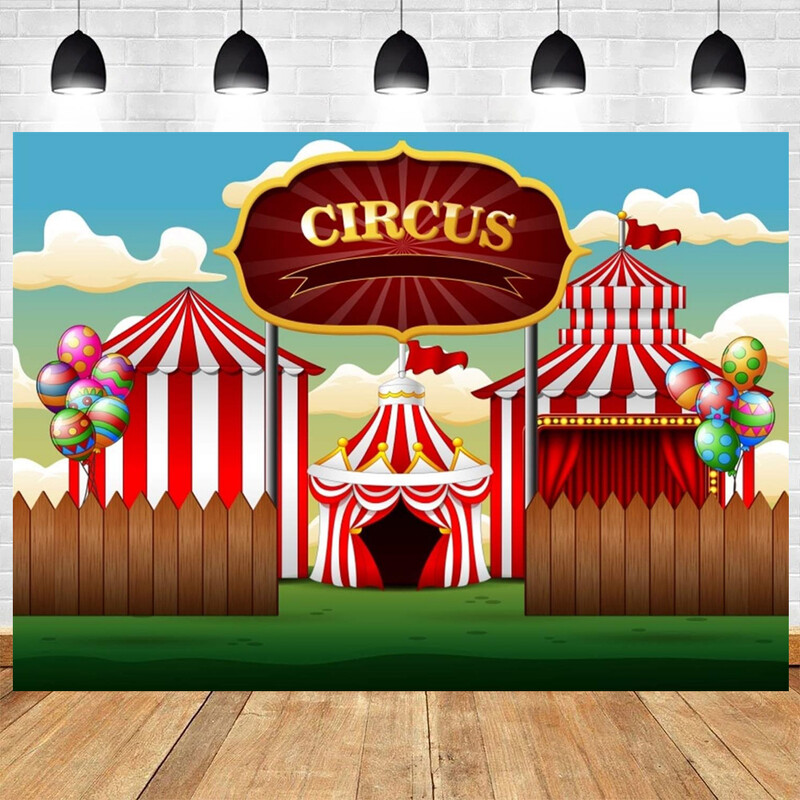 Cirkusz témájú fotózás Háttér Baby Shower Születésnapi Party Balloon Karnevál Gyermek Portré Fotó Vinyl Háttér Dekoráció