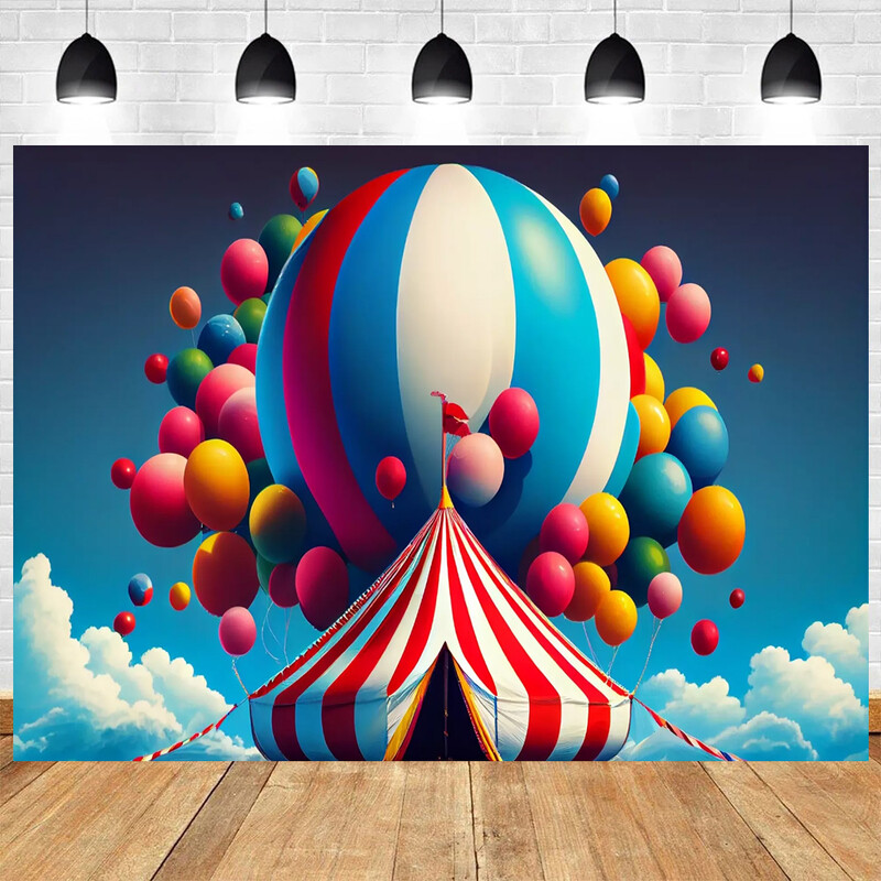 Cirkusz témájú fotózás Háttér Baby Shower Születésnapi Party Balloon Karnevál Gyermek Portré Fotó Vinyl Háttér Dekoráció
