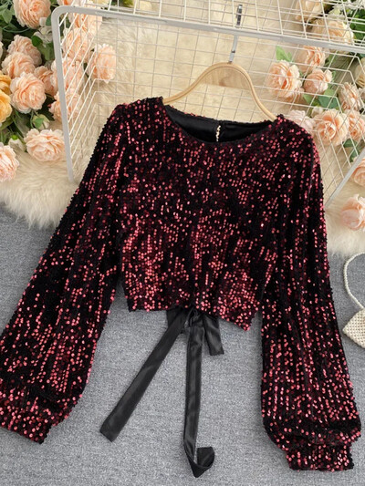 Μπλούζα με ιδιοσυγκρασία διασημοτήτων, Γυναικείο φθινοπωρινό σχέδιο, Niche Sense of Scheming, Κούφια λουράκια, κοντές μπλούζες μέσης GX1082