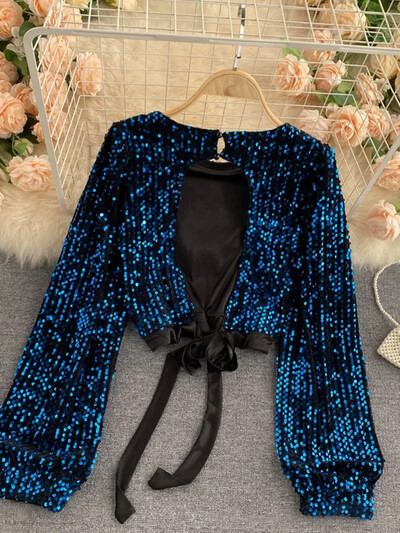 Μπλούζα με ιδιοσυγκρασία διασημοτήτων, Γυναικείο φθινοπωρινό σχέδιο, Niche Sense of Scheming, Κούφια λουράκια, κοντές μπλούζες μέσης GX1082