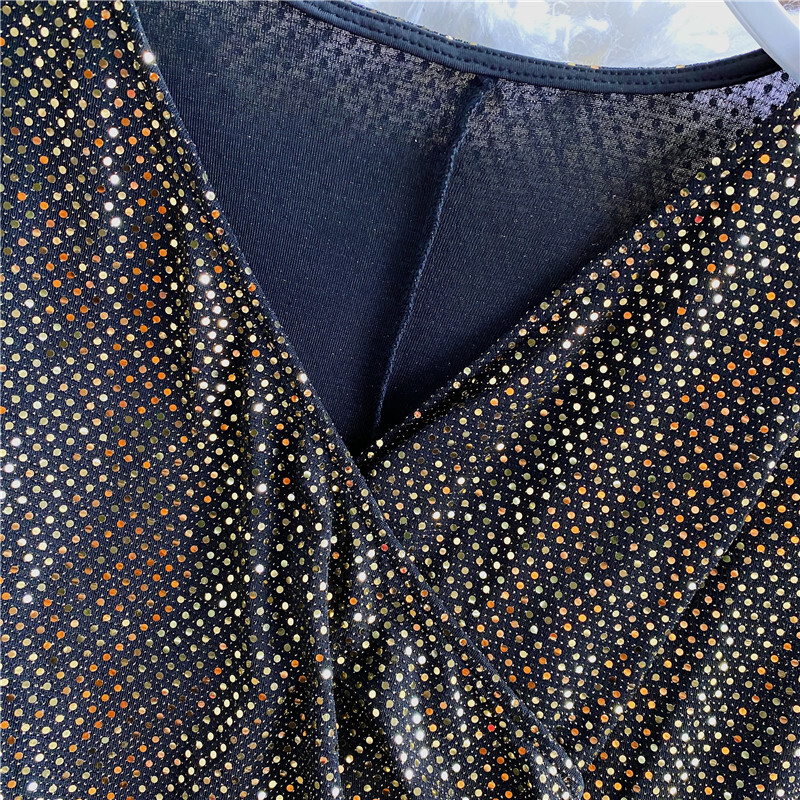 Elegáns szexi csillogó flitteres, fodros ujjú blúz Vintage, keresztben fűzős, gótikus divatos Crop felső női elegáns tavaszi póló