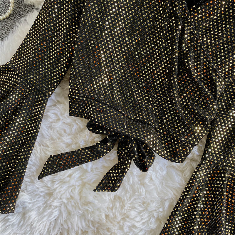 Elegáns szexi csillogó flitteres, fodros ujjú blúz Vintage, keresztben fűzős, gótikus divatos Crop felső női elegáns tavaszi póló