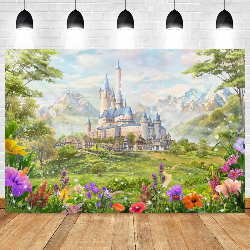 Mese Kastély téma Gyerek hercegnő lányok születésnapi parti fotózás bakelit háttér gyerekszoba dekorációs kellékek