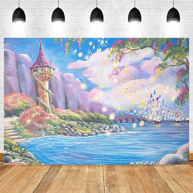 Mese Kastély téma Gyerek hercegnő lányok születésnapi parti fotózás bakelit háttér gyerekszoba dekorációs kellékek