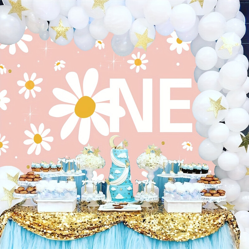 Bohém százszorszép születésnapi háttér Bohém százszorszép virágok Groovy első születésnapi parti dekoráció