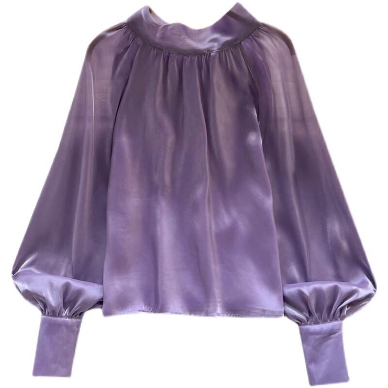 Γυναικεία ανοιξιάτικη καλοκαιρινή μπλούζα πουκάμισο με γυάλινο διχτυωτό πουκάμισο σερβίτσιο Τοπ μανίκι φαναριού Sense Niche Pearl Chiffon