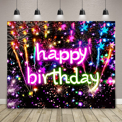 Születésnapi parti hátterű szalaghirdetés Gyermek felnőtt születésnapi parti dekoráció fotó háttér neon fény a sötétben party kellékek