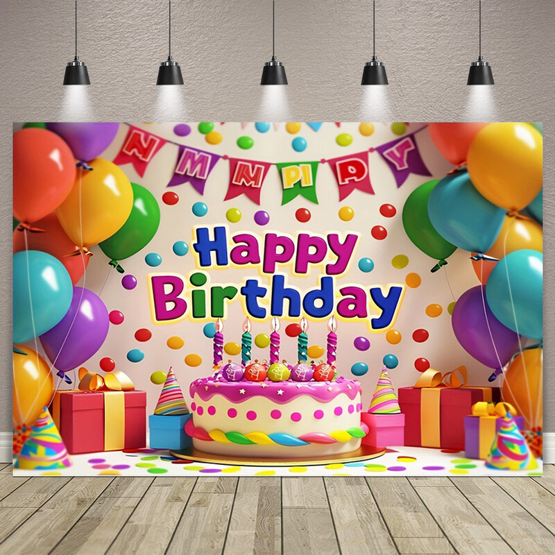 Születésnapi parti hátterű szalaghirdetés Gyermek felnőtt születésnapi parti dekoráció fotó háttér neon fény a sötétben party kellékek