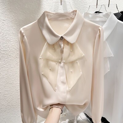 Πουκάμισο με πέτο με βολάν με βολάν γυναικεία ρούχα 2023 Άνοιξη φθινόπωρο Νέα υπερμεγέθη casual μπλουζάκια χαλαρή γλυκιά μπλούζα