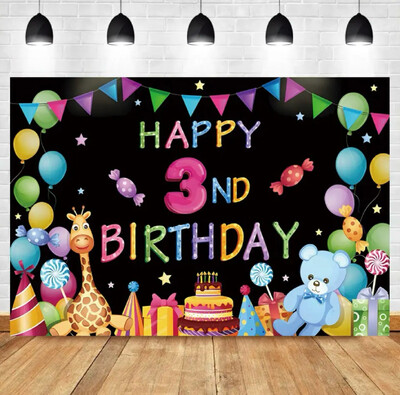 Halo Daudz laimes dzimšanas dienā Balonu ballītes fona dāvanu dzimšanas dienas kūku galda fona noformējums Varavīksnes saldo konfekšu fotoattēlu fons