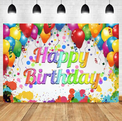 Halo Daudz laimes dzimšanas dienā Balonu ballītes fona dāvanu dzimšanas dienas kūku galda fona noformējums Varavīksnes saldo konfekšu fotoattēlu fons